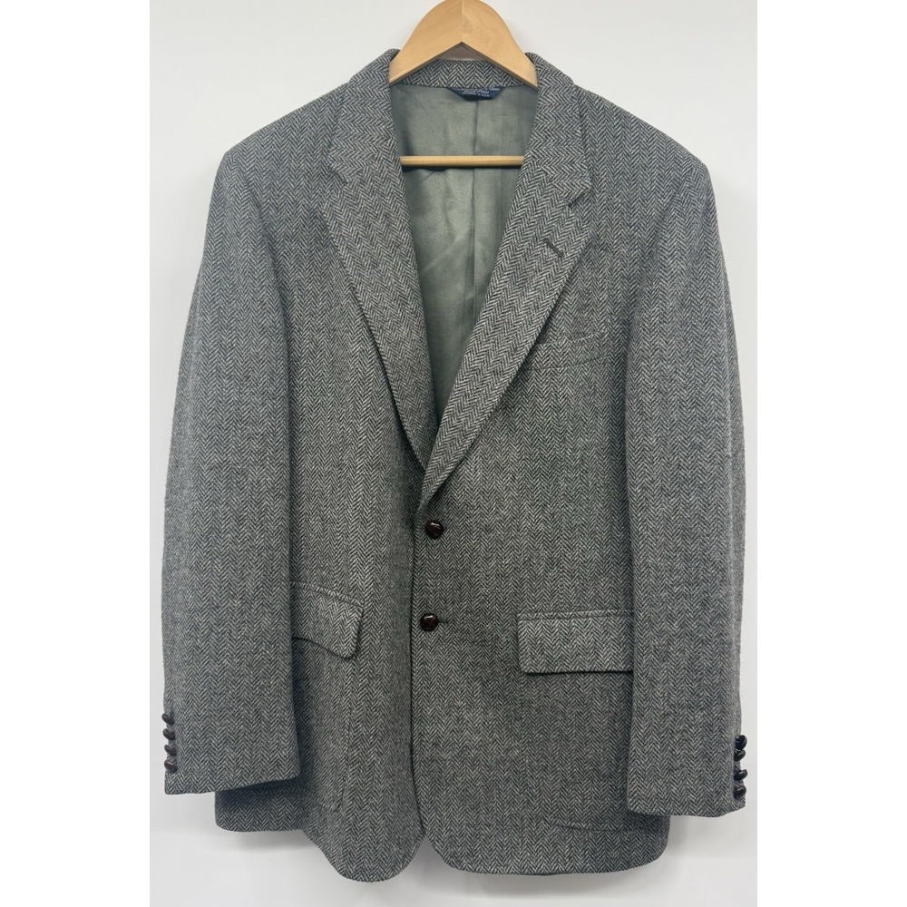Vintage Cricketeer Harris & Frank 44R Wool Tweed Herringbone Jacket Sport Coat